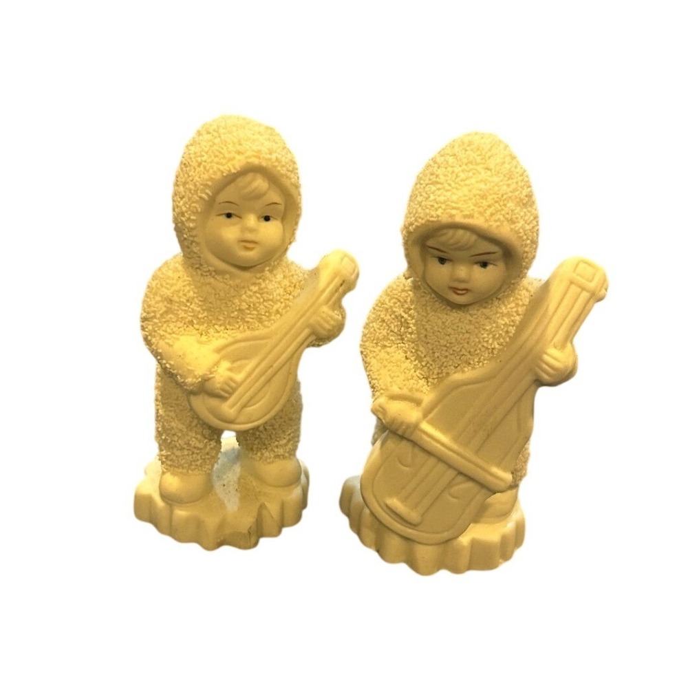 Vintage Textured Ceramic Musical‎ Snow Children Figurines Set 3963-738C Bundle